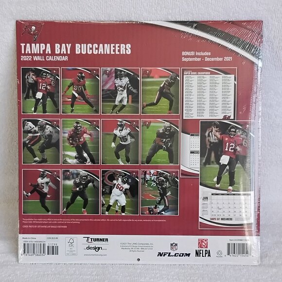 Sealed 2022 Full 12"x12"12 Month NFL Tampa Bay Buccaneers Wall Calendar BNIP!! - Picture 2 of 2